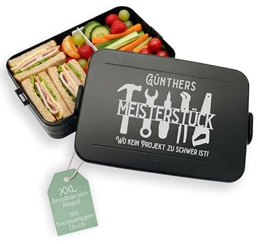 ABENTEUERNAH personalisierte MEPAL Lunchbox mit Namen, Geschenk Papa | Große Vesperdose für Erwachsene im Set, Brotdose spülmaschinenfest und personalisierbar als flache Box mit Fächern