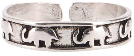 GURU SHOP Onesize Messing Modeschmuck Ring mit Glückselefanten - Silberfarben