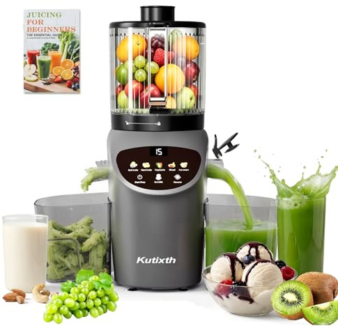 Kutixth Entsafter, 450W Slow Juicer, Saftpresse mit 156mm Großer Fütterungsrutsche für Ganze Gemüse und Obst, Entsafter Gemüse und Obst Testsieger 3L Füllvolumen, Kaltpresse Hohe Saftausbeute