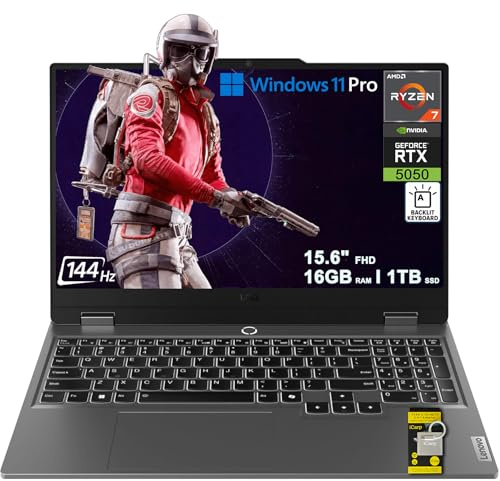 Lenovo LOQ Gaming AI Laptop 15.6 FHD IPS 144Hz (100% sRGB G-SYNC) AMD 8-core Ryzen 7 250 16GB RAM 1TB SSD GeForce RTX 5050 GDDR7 (440 AI Tops) Backlit Nahimic 5MP Privacy Camera Win11Pro ICP Hub