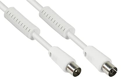 Good Connections SAT TV Antennenkabel - Koax Stecker an Koax Buchse - 2x Mantelstromfilter (Ferritkern), Doppelschirmung, Schirmmaß > 95dB - weiß, 5 m