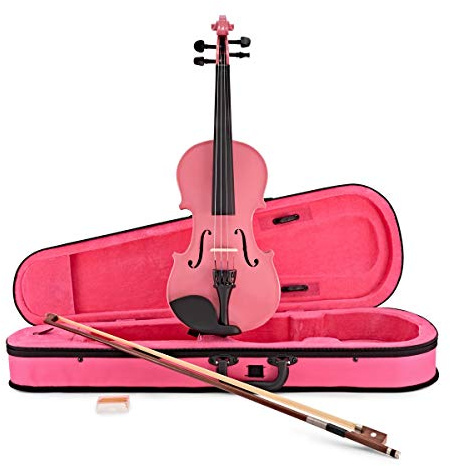 Student 1/2 Violin, Pink, by Gear4music | For beginners aged 6-10, quality tone woods, fine tuners for stable tuning, bow, hard foam case and rosin included