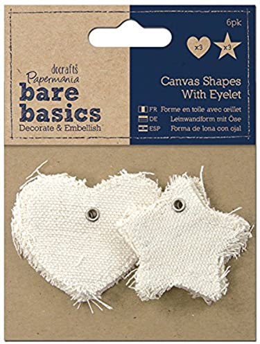 Papermania Bare Basics Leinwand Form mit Öse/Star und Herz, Weiß, 6 Stück