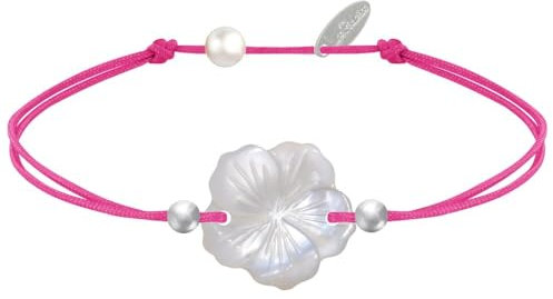LES POULETTES BIJOUX - Bracelet Lien Fleur de Nacre Ivoire et Perles d'Argent 925 - Classics - Fuchsia