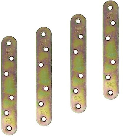 Amig - Pack de 4 Placas de Refuerzo de Acero Bicromatado Mod.2 - Pletina Plana de Unión para Montaje o Ensamblaje de Muebles de Madera - Medida: 120 x 19 x 2 mm - Canto Redondo