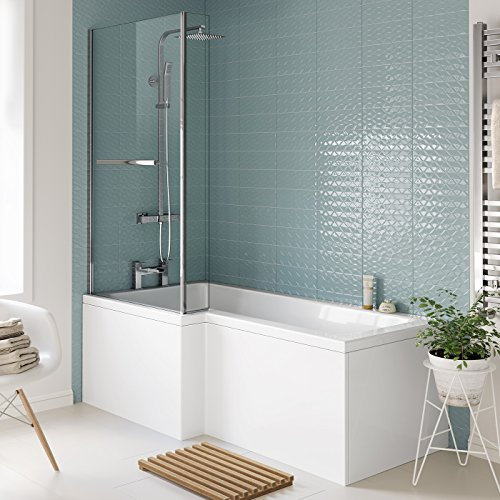 1600 mm Left Hand L Shaped Bath Shower Screen Rail Front Panel Bathroom