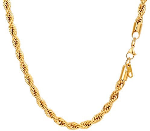 PROSTEEL Mens Gold Chains 20Inch Real Gold Plated Rope Necklace