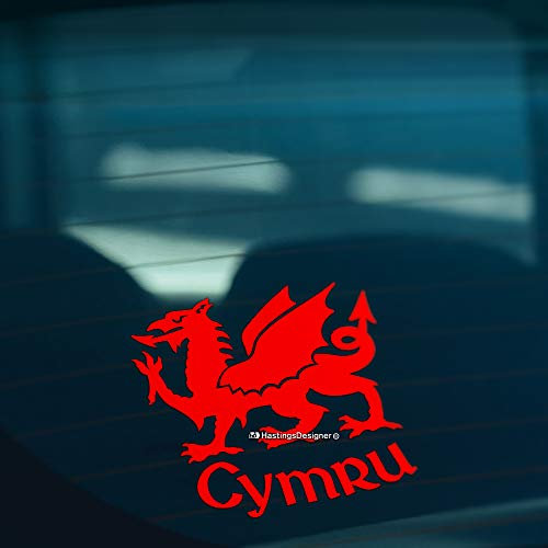 HastingsDesigner Vinyl-Aufkleber für Auto, Fenster, Stoßstange oder Laptop, Motiv: Wales Cymru Drachen (rot)