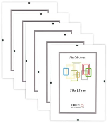 CHELY INTERMARKET MOD300 Marco Portafoto Clip Metacrilato Sin Borde Moderno 10x15cm Montaje Vertical Horizontal Decoración Posters Carteles Oficinas Galerías Color Transparente Incluye 5 Unidades