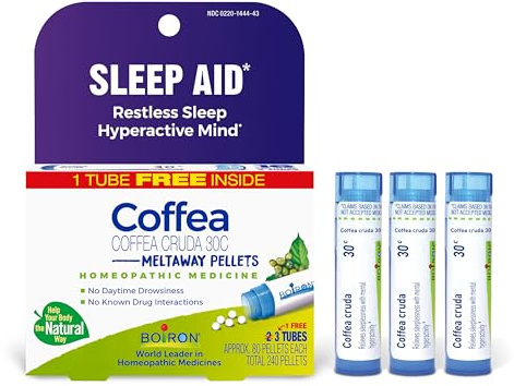 Boiron Coffea Cruda 30C Homeopathic Sleep Aid for Restless Sleep, Mental Hyperactivity, Racing Thoughts, and Difficulty Sleeping - 3 Count (240 Pellets)