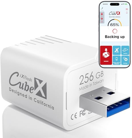 PioData iXflash Cube 256GB USB Type A, Auto Backup Fotos & Videos für iPhone & iPadPhoto, Apple MFi Certified