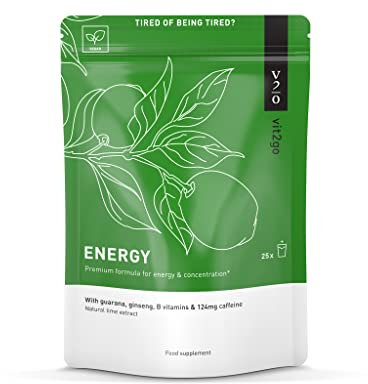 Vit2go Energy - Natural Energy Drink Powder with Caffeine (124 mg), Guarana & Taurine, Supplement Booster with Vitamins & Electrolytes, Gaming, Performance, Made in Germany, Vegan (25)