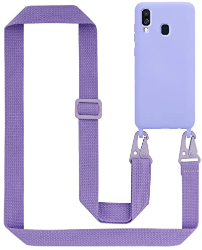 Cadorabo Handykette kompatibel mit Samsung Galaxy A40 Schutzhülle TPU Liquid Silikon Case Necklace mit verstellbarem Band Kordel Band mit Etui Rundumschutz Case Hülle für Galaxy A40 in Lila
