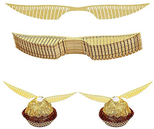 ZELAITE 40 Stück Gold Glitter Flügel Kuchen Dekoration, Dekoration Hexe aus Schokolade Cupcake Topper Gold glänzend Flügel für Bonbons Kuchen Cupcakes Party Mottoparty (C)
