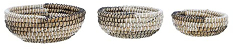Premier Housewares Set of 3 Baskets with Black and White Detail/Hamper Baskets For Gifts/Handwoven Baskets/Picnic Basket/Set of 3 Baskets Gift/Wicker Basket W29 x D29 x H11cm.