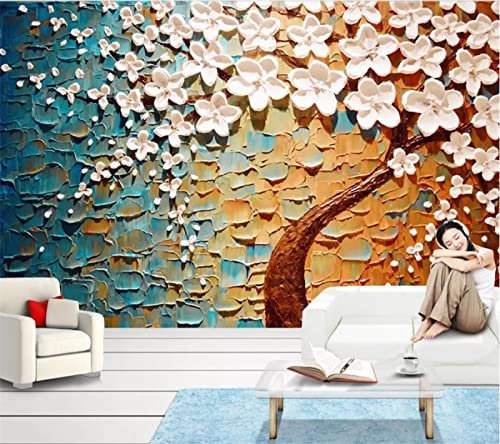 TANYANG Custom Wallpaper 3D Mural Giant Hand-Painted Knife Paintings Fortune Tree Background Wall Oil Painting Wallpaper 400Cm(W)×280Cm(H)