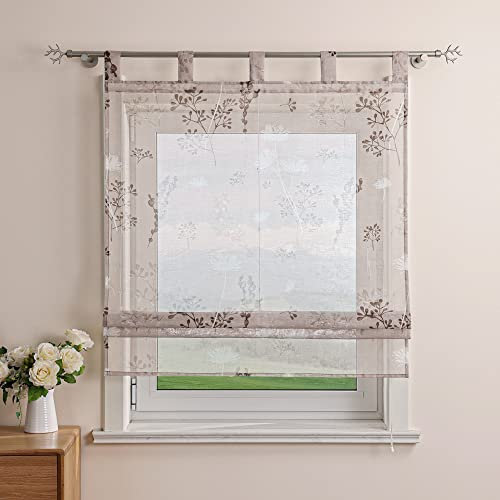 Delien Raffrollo Leinenoptik Transparente Rollos Landhaus Küche Gardine Modern Raffgardine mit Blumendruck »Löwenzahn« Schlaufenrollo für Klein Fenster mit Schlaufen BxH 140x140cm,Sand