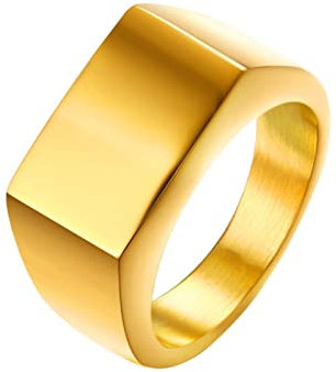 Daesar Edelstahl Ringe Herren, Gold Ring Personalisiert ohne Stein 8MM Poliert Siegelring Partnerringe Freundschaftsringe mit Wunschgravur Gr.65 (20.7)