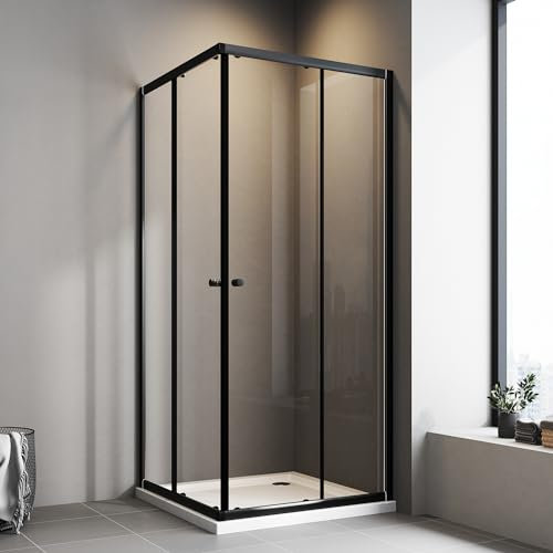 Boromal Duschkabine 90x90 cm Schwarz Duschkabine mit Schiebetür Eckeinstieg Duschkabine mit Schiebetüren 6mm ESG Glas Duschschiebetür Eckeinstieg Duschabtrennung Duschwand Höhe 185cm