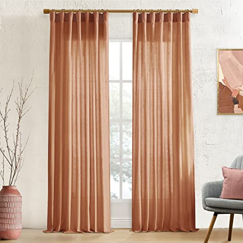 XTMYI Terrakotta-Vorhänge für Schlafzimmer, gemütliche, rustikale Western-Heimdekoration, Haken auf der Rückseite, plissiertes Leinen, Boho, gebranntes Orange, 2 Paneele, 213 cm lang