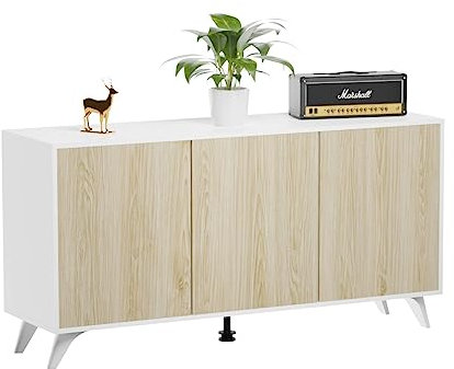 Homey - Aparador, Buffet para Salón Comedor 3 Puertas, Modelo Döburg, Color Blanco-Roble, Práctico y Funcional, Medidas: 138 cm (Ancho) x 70 cm (Alto) x 39 cm (Fondo)