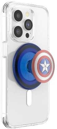 PopSockets Phone Grip for MagSafe with Kickstand, Magnetic Stand, Swappable Top, Secure Hold for iPhone MagSafe Cases, Phone & Tablet Grip, Marvel - Enamel Captain America