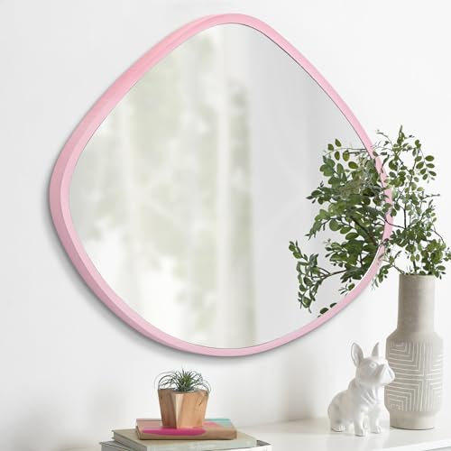 AOAOPQ Miroir mural irrégulier - Miroir décoratif asymétrique encadré pour salon, chambre, salle de bain et entrée - Rose