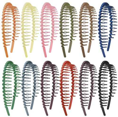 Duufin 12 Stück Haarreif Damen Kunststoff Stirnband Haarreifen mit Zähne Kunststoff Kamm Haarband Stirnbänder Haarreif mit Kamm, 12 Farben