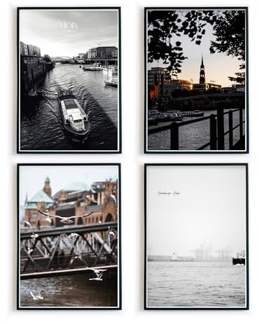 4one Pictures Hamburg Poster Set (4erSet-4) | Moderne Wandbilder der Hansestadt, Hamburg Fotografien kombiniert mit Spruch Bildern, Ideales Souvenir / Geschenk an Hamburg