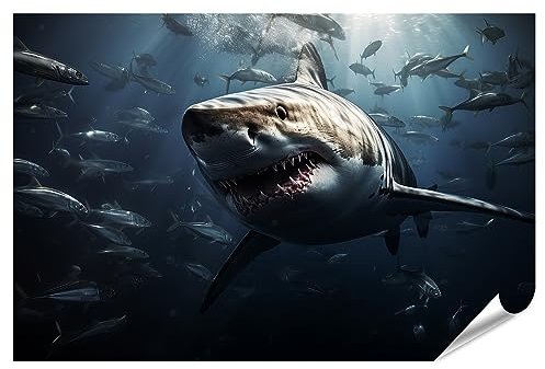 islandburner Prime XXL Bild Poster Nahaufnahme Weißer Hai Premium Bilder Fotodruck