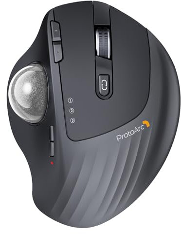 ProtoArc EM01 NL Trackball Maus Kabellos, Bluetooth Rollerball Daumen Maus, Einstellbarer Winkel, Wiederaufladbare, 5 DPI Einstellbar, 3 Geräteanschluss für PC, Mac, Windows - Silver Ball