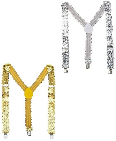 EUPSIIU 2 Stück Pailletten Hosenträger, Glitzer Junggesellenabschied Hosenträger Accessoires für Damen Herren Hosenträger mit Metallclips, Pailletten Kostüm für Disco Fasching Dance Performance