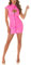 Koucla Gogo Mini robe de soirée effet mouillé à manches courtes avec fermeture éclair et découpe, rose fluo, S