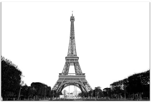 Wallario wasserfestes Poster selbstklebend 61 x 91,5 cm, Eiffelturm in Paris - schwarz weiß, Badezimmerposter Spritzschutz mit Hochglanzoberfläche in Glasoptik