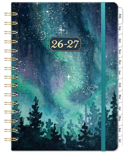 Schülerkalender 2025-2026 - Terminplaner von Aug. 2025 bis Juli 2026, A5 Wochenansicht, Hardcover mit Rücktasche, 21,3 x 14,7 x 1,6 cm, Grün Aurora