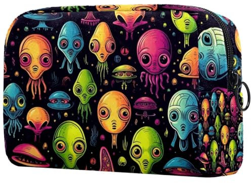 Bunte außerirdische Make-up-Tasche – Kosmetiktasche für Damen, große Make-up-Tasche, Organizer, Make-up-Kulturbeutel, multi, 18.5x7.5x13cm/7.3x3x5.1in, Art déco