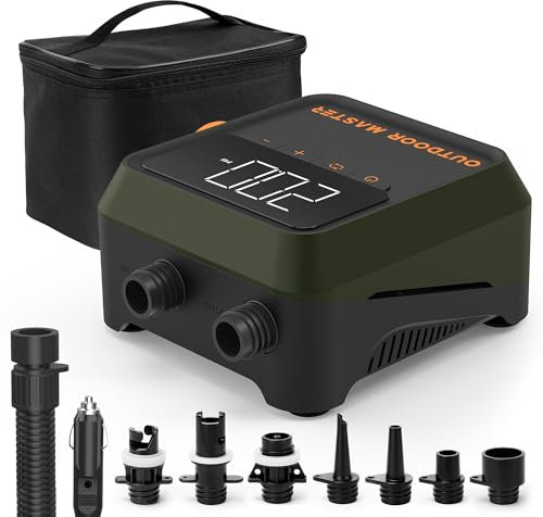 OutdoorMaster The Cachalot 2 Mini Paddle Board Pump, 20PSI High Pressure SUP Air Pump, Intelligent Dual Stage Inflation & Auto-Off, Deflation Function, 12V DC Car Connector for Inflatable SUP Boards