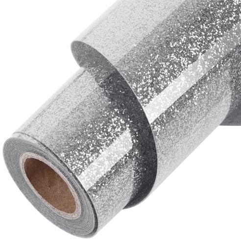 ​TORC Silver Glitter HTV Silver Heat Transfer Vinyl HTV Rolls, 12 x 12 ft Iron on Vinyl for T Shirts Silver Glitter HTV Vinyl for All Cutter Machines Easy to Cut & Weed for Heat Vinyl Design 1 Roll