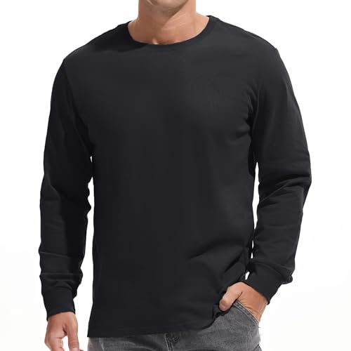 VEIISAR Herren Dickes Rundhals Langarm T-Shirt mit Herren 100 Baumwolle Heavy Duty Pre Shrink Shirt (T2L Black XL)