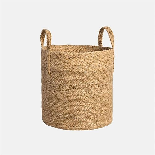 SMPLY. Cesta Semirígido de Yute con asas - Cesta Mimbre Ideal para Macetas o Decoracíon - Interior o Exterior - Color Natural para Plantas o Almacenaje (25x25)