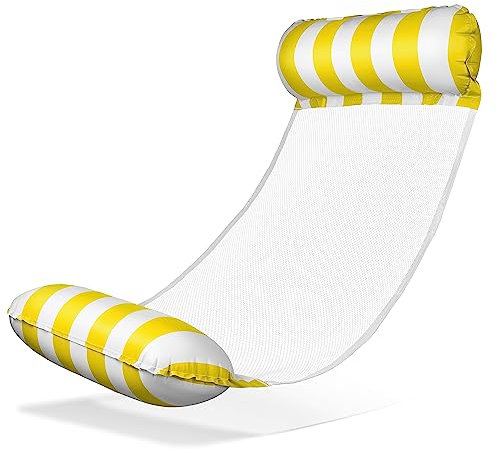 Balinco Hamac à eau, matelas à eau, lit flottant, matelas gonflable avec accoudoirs, tapis de couchage flottant, chaise de relaxation, jouet aquatique pour enfants et adultes (jaune/blanc)