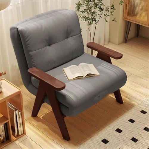 Umwandelbarer Schlafsessel, klappbares Schlafsofa, Chaiselongue-Couch für eine Person mit Kissen, gepolstertes Lazy Bed mit in 5 Winkeln Verstellbarer Rückenlehne (dunkelgrau)