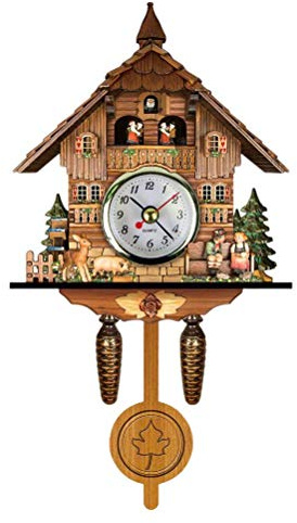 Eujgoov Cuckoo Clock with Moving Bird Auto Pendulum Traditional Style Wooden Wall Clock Battery Not Included (CM010)