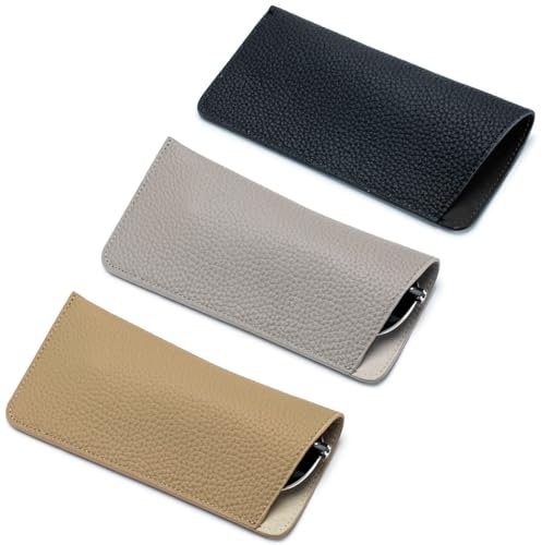 JEYORZY 3 Pezzi Custodia Occhiali Pelle, Per La Pulizia Degli Occhiali Per La Conservazione E La Pulizia, Borsa Astuccio Occhiali For Donna Uomo