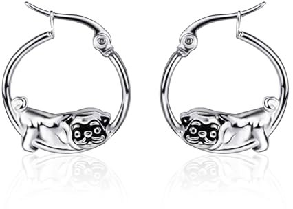 Jnrbecm Mops-Ohrringe für Damen, Edelstahl, Creolen, Tier-Schmuck, Mops-Geschenke für Mops-Liebhaber, Standard, Edelstahl, kein Edelstein, Standard, Edelstahl, Kein Edelstein