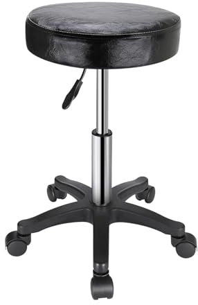 Shoze Salon Stool Chair Adjustable Height With Pulley Spa Massage Manicure Beauty Pu Leather Hydraulic Swivel… (Black)
