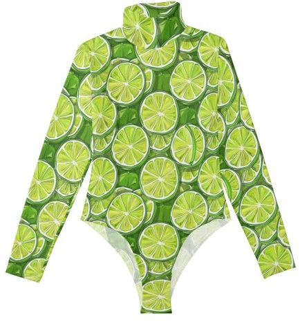 Amooorous Verde Lime Fette Manica Lunga Secy Body per Le Donne Body Shapewear Controllo Della Pancia Sexy Top per Le Donne Che Uscono Mock Dolcevita M, Fette Di Lime Verde, Medium