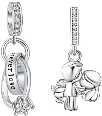 Annmors 925 Sterling Silber Bead Charms Europäische Armbänder und Halskette Married Couple Ring Dangle Perlen mit Zirkonia,Weihnachten,Valentinstag,Muttertag,Geschenkanhänger für Frauen und Mädchen
