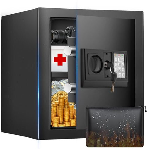 40L Groß Safe Tresor Feuerfest für Zuhause| Digitaler MöBeltresor mit Feuerfest Wasserdicht Dokumententasche NotschlüSsel Batteriekasten| Wandtresor mit Zahlenschloss für Bargeld Wichtiger Dokumente