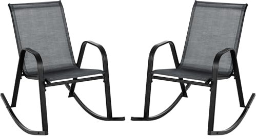 COSTWAY 2er Set Schaukelstühle mit atmungsaktivem Stoffsitz, Gartenstühle, Schaukelsessel Schwingsessel für Garten, Balkon, Terrasse (Schwarz)